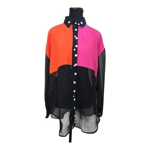 Marnie West Colorblock Button-Up Blouse - Vintage Size Med